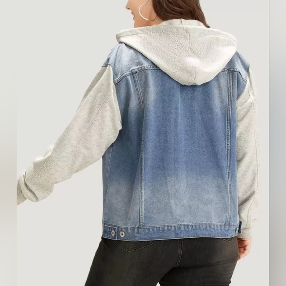 Hooded Patchwork Flap Pocket Denim Jacket - Picture 2 of 3